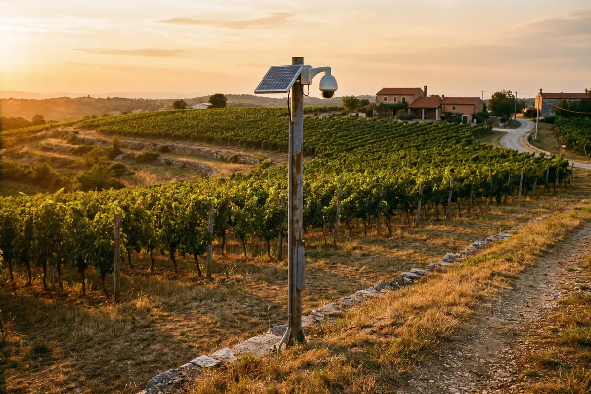 Solarni stup s bežičnom kamerom uz vinograd